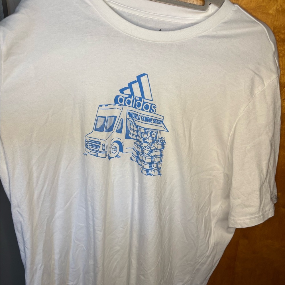 Adidas White Tee with Blue Logo